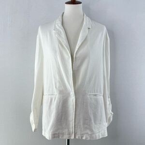 Marc New York White Linen Rouched Sleeve Blazer